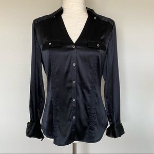 WHITE HOUSE BLACK MARKET | Silk Button Down Blouse Size 4 Black